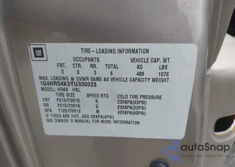 2000 Buick Lesabre Limited из США, поврежденный, VIN 1G4HR54K3YU330023